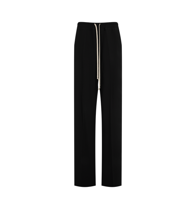 Image 1 of 3 - BLACK - Rick Owens Womens Dietrich Drawstring Pants are crafted from medium weight cotton poplin with a crisp washed finish. Feature a loose straight-leg silhouette, elasticized drawstring waistband, stitched fly, side seam pockets, and two rear flap patch pockets. Main Material: 97% Cotton, 3% Elastane; Buttons: 100% Buffalo Horn. Made in Italy. 