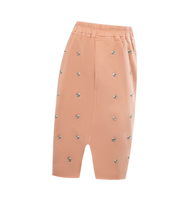 Image 3 of 3 - PINK - DRKSHDW Long Boxer Shorts featuring allover grommet embellishment, elasticized drawstring waist, side slip pockets, relaxed fit through wide legs and pull-on style. 100% cotton. Made in Italy. 