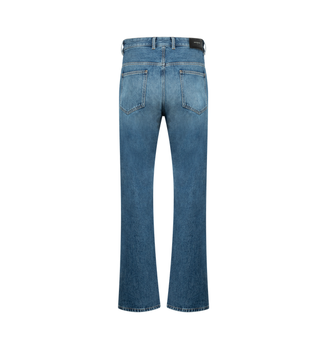 Image 2 of 3 - BLUE - GIVENCHY Straight Couture Seam Jeans featuring waist with loops, zipped and button closure, GIVENCHY engraved button, GIVENCHY leather patch on the back, three front pockets, two back pockets, couture seams and straight fit. 100% cotton. Made in Italy. 