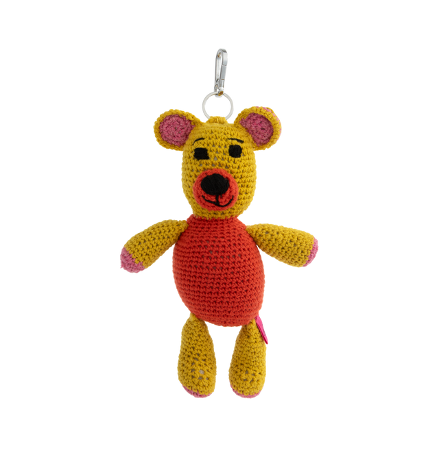 Image 1 of 2 - MULTI - THE ELDER STATESMAN Crochet Teddy Bear Keychain Charm featuring 100% cashmere shell with cotton fill. 