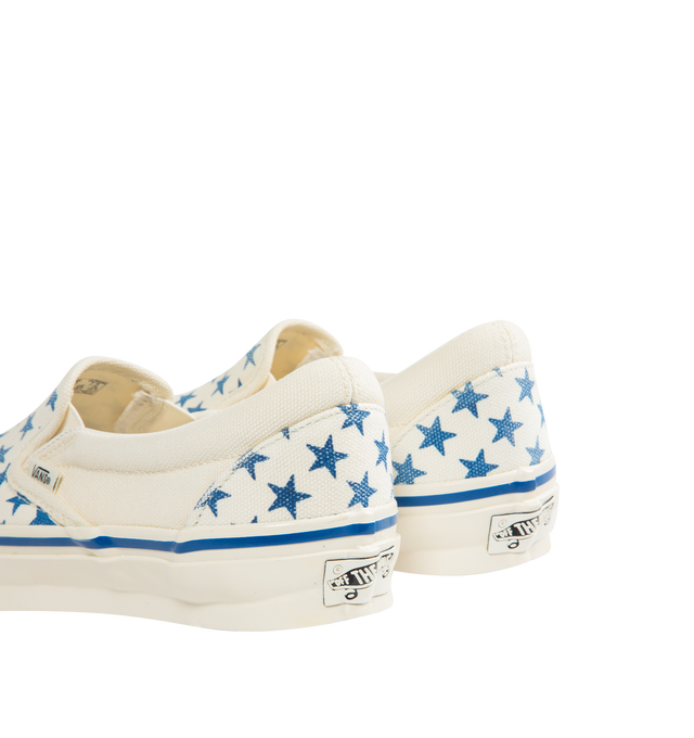 Image 3 of 5 - BLUE - VANS LX Classic Slip On 98 Sneaker featuring padded collar, elastic side panels for easy slip-on and off, higher sidewall with greased finish, foxing tape, Sola Foam ADC insole, signature waffle outsole pattern and vulcanized build. 