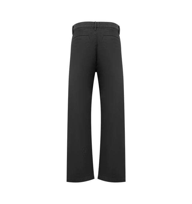 Image 2 of 4 - GREY - ENFANTS RICHES DEPRIMES Swiss Auto Dicky Pant featuring workwear-inspired trousers, made from hard-wearing cotton-drill with distressed, utilitarian detailing, patches, badges, frayed edges, a zip up fly front, straight-leg and mid rise. Cotton. Made in USA. 