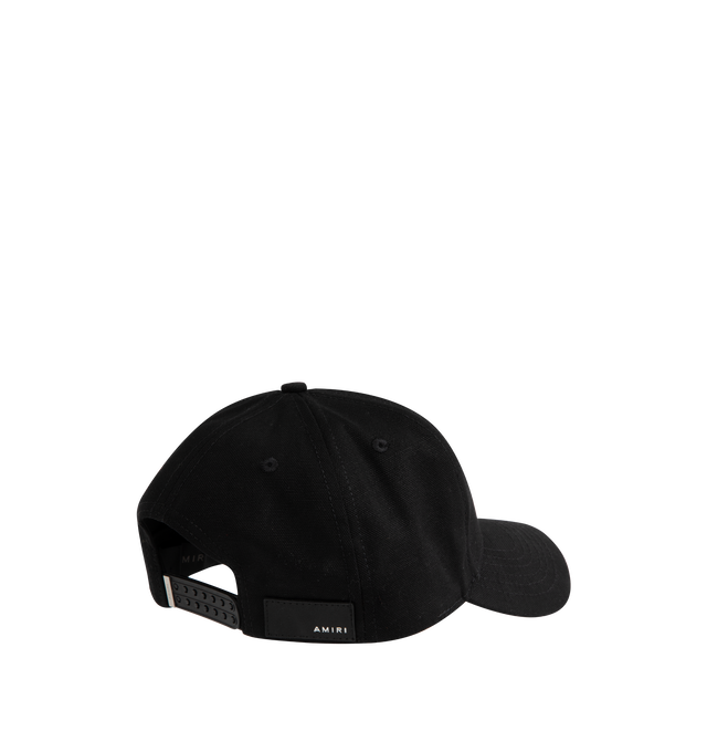 Image 2 of 2 - BLACK - Amiri Starburst Canvas Hat has embroidery at the front, a curved brim, embroidered eyelets, an Amiri logo, and a double snapback fastening. Made in USA.  