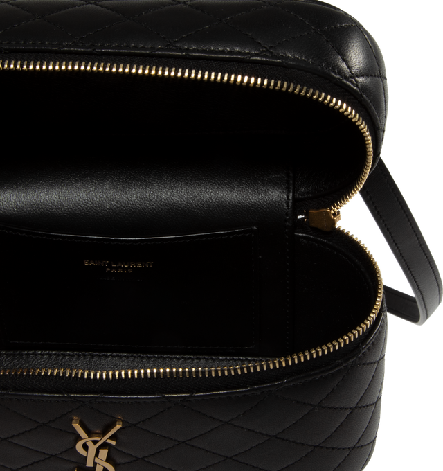 Image 3 of 3 - BLACK - SAINT LAURENT Gaby Mini Vanity Bag featuring zip closure, one card slot, diamond quilted overstitching, leather top handle and detachable strap. 7.1" X 4.3" X 2.6". 100% lambskin.  