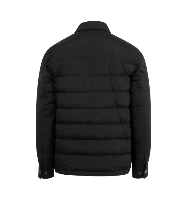 Image 2 of 3 - BLACK - MONCLER Bassies Quilted Down Shirt Jacket featuring point collar, snap closure, vertical zip pocket at chest, two front patch pockets and long sleeves with buttoned cuffs. Nylon/polyamide/elastane. Goose down/feather fill. Made in Romania.  