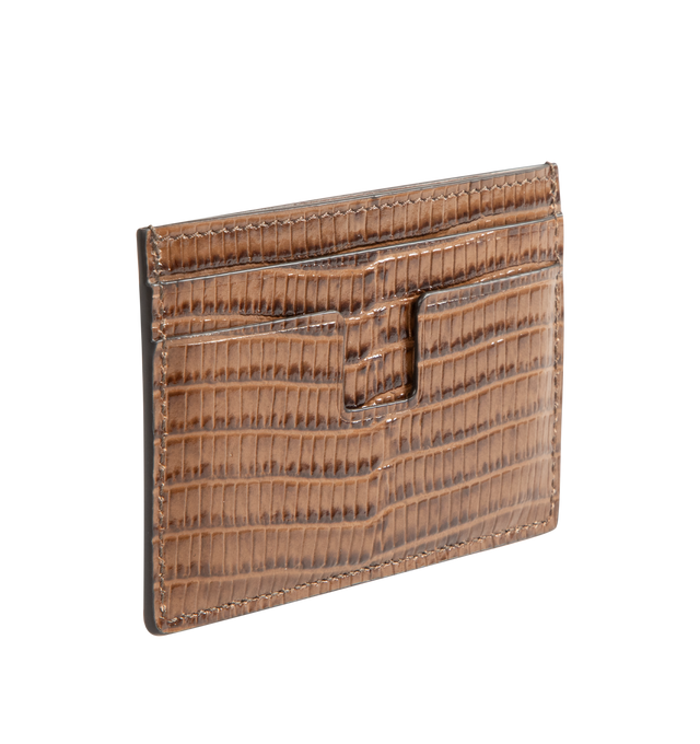Image 2 of 3 - BROWN - Tom Ford T Line Card Holder is crafted from soft grain calf leather and features the signature elongated T detail. This designer combines refined craftsmanship with elevated functionality for daily use. Main Material: 100% Calf Leather. Lining: 70% Calf Leather, 30% Sheep Leather. Made in Italy. 