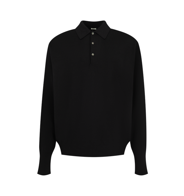 Image 1 of 2 - BLACK - A.Presse Men's Wool Knit Long-Sleeve Polo Shirt is crafted from high-gauge wool knit and features a refined long-sleeve polo silhouette. Designed with a classic polo collar and clean, minimalist construction that highlights the quality and texture of the knit. Main Material: 100% Wool. 