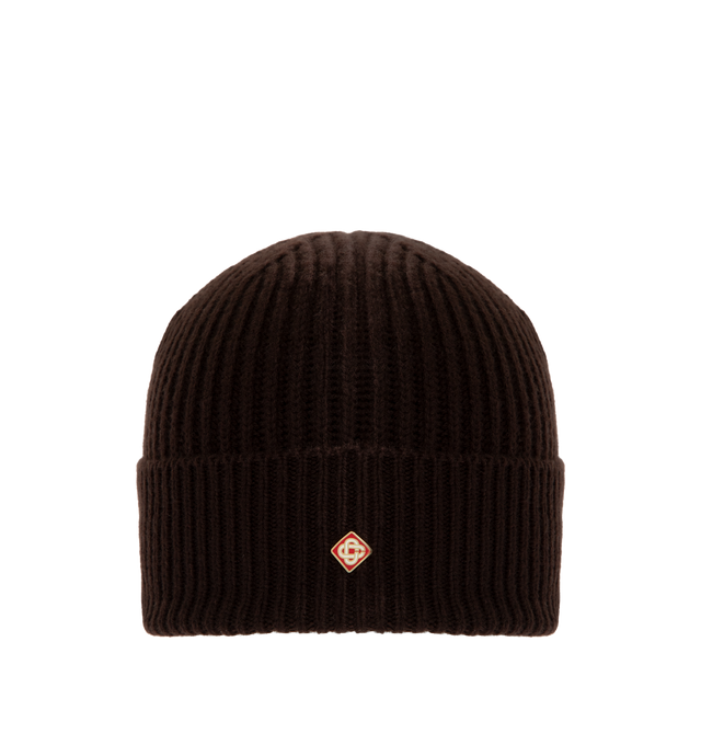 Image 1 of 2 - BROWN - Casablanca Men's Classic Beanie is crafted from a soft knit and features a classic ribbed construction with a fold-over cuff and signature Casablanca logo detailing. This designer beanie combines exceptional warmth with the brand's refined luxury sportswear aesthetic, making it a timeless cold-weather accessory for everyday wear. Main Material: Premium Knit. 
