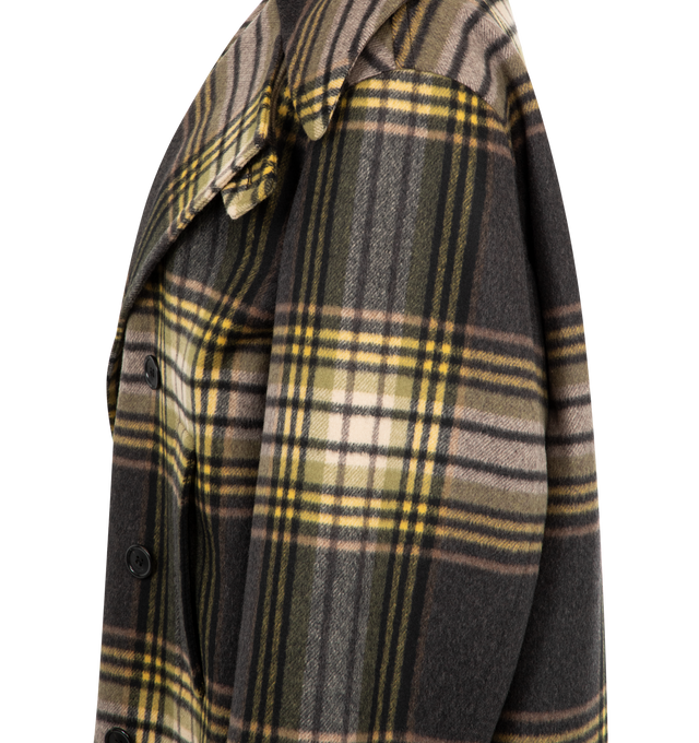 Image 3 of 3 - BROWN - SAINT LAURENT Wool Tartan Peacoat featuring certified wool, double-breasted, six-button closure, an ulster collar and two welt pockets at the front. 100% new wool. Made in Italy.  