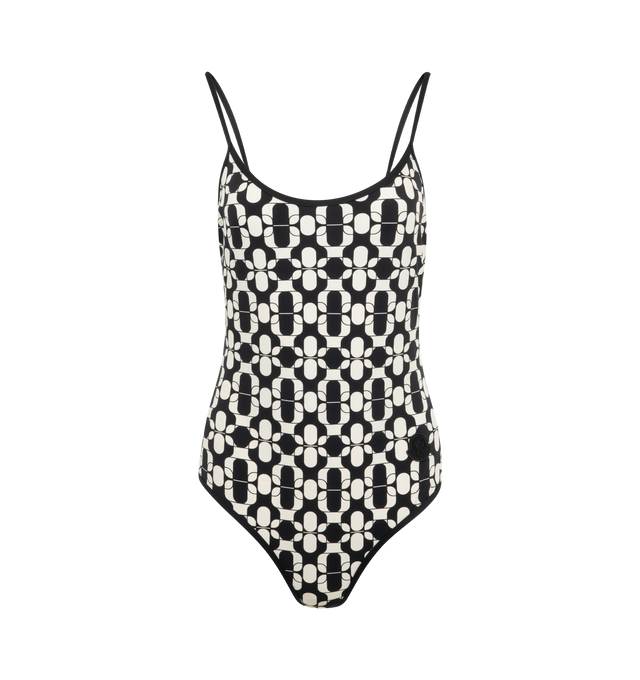 Image 1 of 2 - BLACK - MONCLER Printed Swimsuit featuring scoop neck, fixed shoulder straps, low back and printed pattern. 71% polyamide, 29% elastane. Made in Italy. 