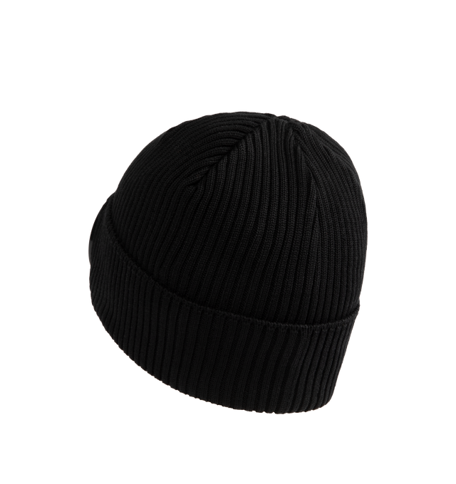 Image 2 of 2 - BLACK - C.P. COMPANY Cotton Goggle Beanie featuring turn-up brim, ribbed knit and goggle lenses. 100% cotton. Made in Italy. 