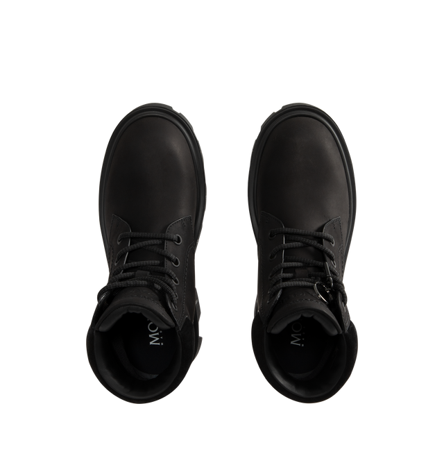 Image 4 of 4 - BLACK - Moncler Mens Peak City Lace-Up Boots feature a nubuck and suede upper. Designed with a lace-up closure, leather welt, leather and mesh lining, cushioned back collar, rubberized TPU outsole, 13.5 cm shaft height, and 4 cm sole. Upper: Cow Leather; Lining: Cow Leather and 100% Polyamide/Nylon; Sole: 100% Elastodiene. Made in Italy. 