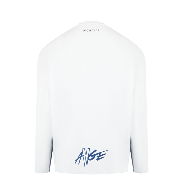 Image 2 of 3 - BLUE - Moncler x A$AP Rocky Cotton Long Sleeve T-Shirt featuring cotton jersey, crew neck, long sleeves, printed pattern, logo print, logo patch and oversized fit. 100% cotton. 