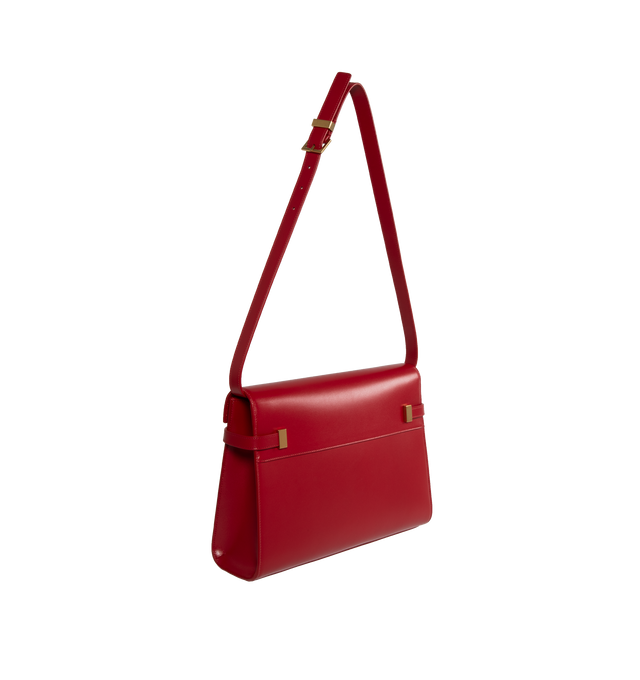 Image 2 of 3 - RED - SAINT LAURENT Manhattan Shoulder Bag in Box Saint Laurent Leather featuring small flap on top, compression tabs on the sides and an adjustable, detachable shoulder strap. 11.4 X 7.8 X 2.9 inches. 90% calfskin leather, 10% metal. Made in Italy.  