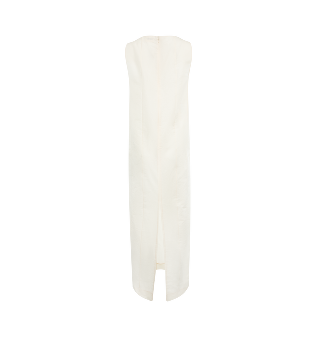 Image 2 of 2 - NEUTRAL - Khaite Martay Cotton Dress is a sheath style with a bateau neck, a back vent, and back zip closure. 100% cotton. Made in USA.  