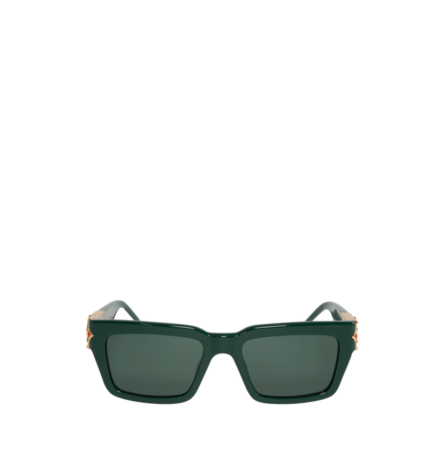 Image 1 of 3 - GREEN - CASABLANCA Monogram Plaque Sunglasses featuring rectangular acetate-frame sunglasses, gray lenses, integrated nose pads, enameled logo hardware at temples and logo-engraved hardware at temple tips. 