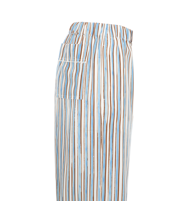 Image 6 of 6 - BLUE - Bottega Veneta Striped Pajama Set has a round collar top with button cuffs, patch pockets that coordinate with elastic waist button fly bottoms that offer side pockets, and a string leg fit. 100% silk. Made in Italy.  