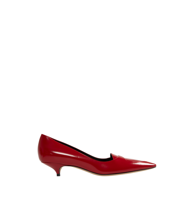 Image 1 of 4 - RED - THE ROW Viv Kitten Heel featuring pointed kitten heel, polished calfskin leather, layered vamp detail, leather sole, and rubber heel cap. 100% calfskin leather. Leather sole. Made in Italy. 