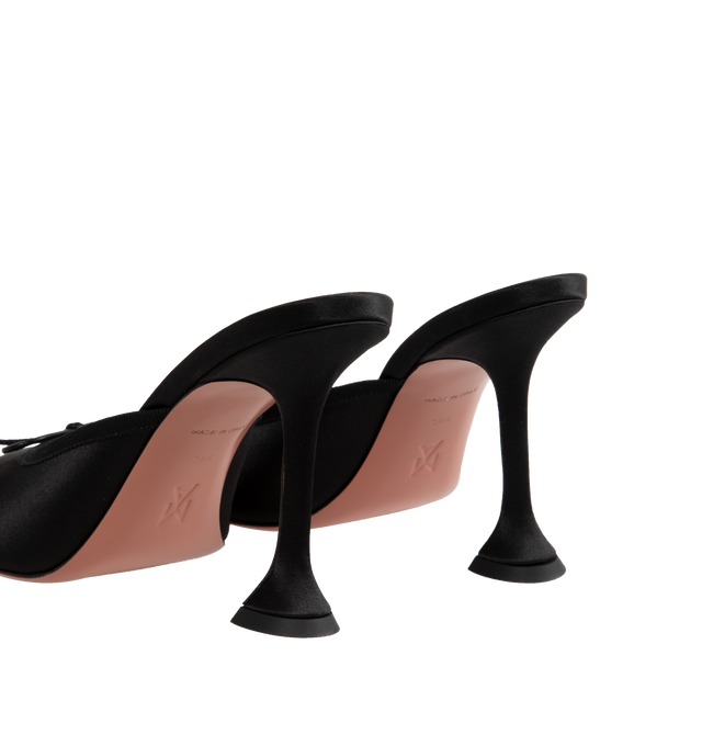 Image 3 of 4 - BLACK - Amina Muaddi Lila Slippers have square toes, crystal-embellished straps, and small bow details. 100% calf. Made in Italy.  