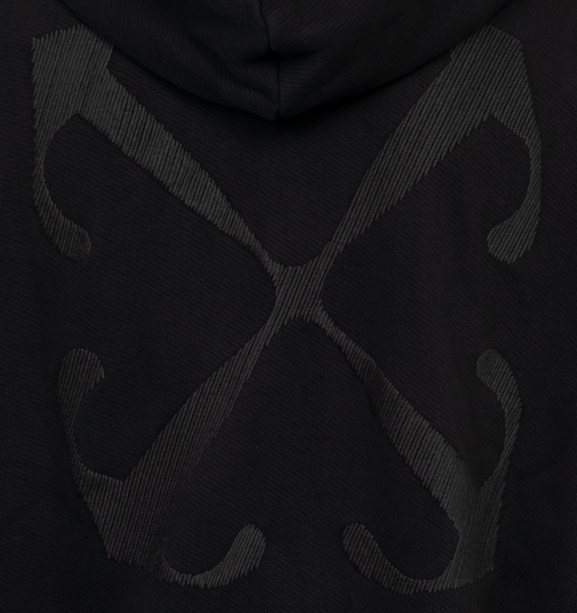 BLACK - OFF-WHITE Arrow Emb Skate Hoodie featuring drawstring at hood, logo printed at chest, kangaroo pocket, rib knit hem and cuffs and graphic at back. 100% cotton.