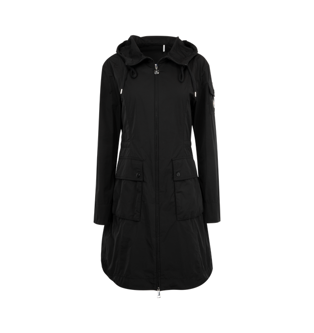 Image 1 of 3 - BLACK - MONCLER Laerte Hooded Parka featuring poplin technique, adjustable hood, zipper closure, patch pockets with snap button closure, sleeve pocket and waistband with drawstring fastening. 60% polyester, 40% cotton. 