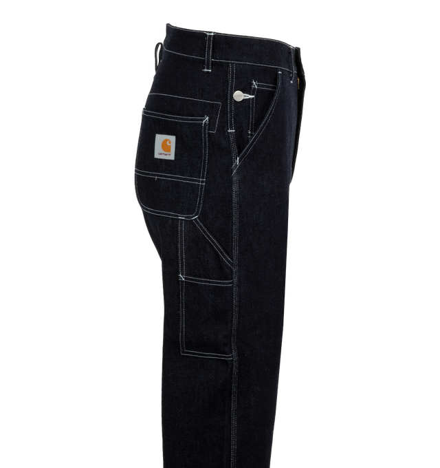 Image 3 of 3 - NAVY - Junya Watanabe Carhartt Denim Jeans featuring contrast stitching, carpenter loop detail, two buttoned side pockets, two back pockets and straight-leg. 100% cotton. 