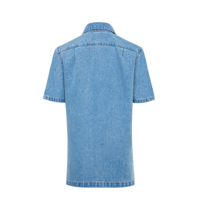 Image 2 of 2 - BLUE - MARNI Bleached Denim Shirt featuring front button closure, logo detail, short sleeves and collar. 100% cotton. Made in Italy. 