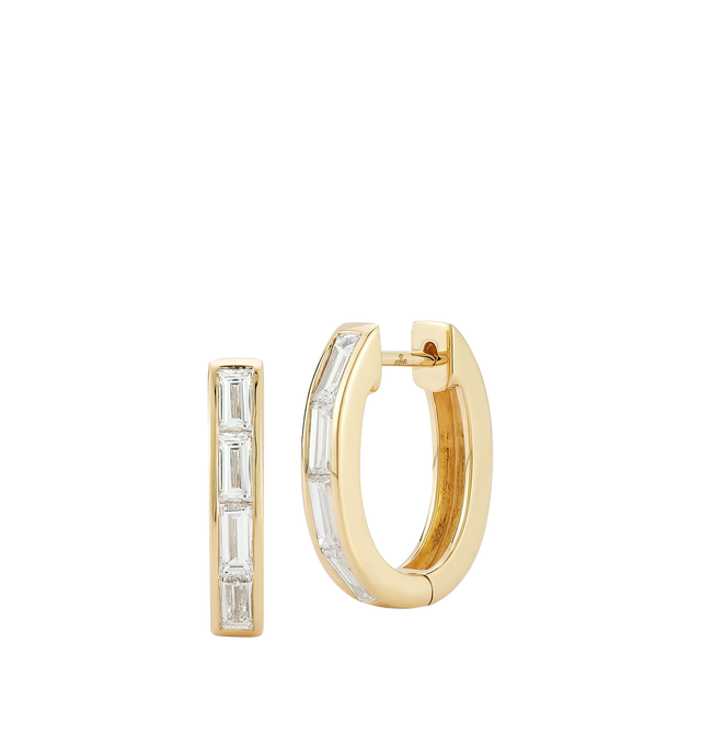 Image 2 of 2 - GOLD - RENNA Equator Diamond Hoops featuring a seamless line of baguette diamonds in an elongated baguette diamond hoop. .88 tcw diamonds. 18k yellow gold. Hirshleifers offers a range of initial pieces from this collection in-store. For personal consultation and detailed information about jewelry, please contact our dedicated stylist team at personalshopping@hirshleifers.com. This item may be restricted for online purchase to international clients. For assistance purchasing this item please c 