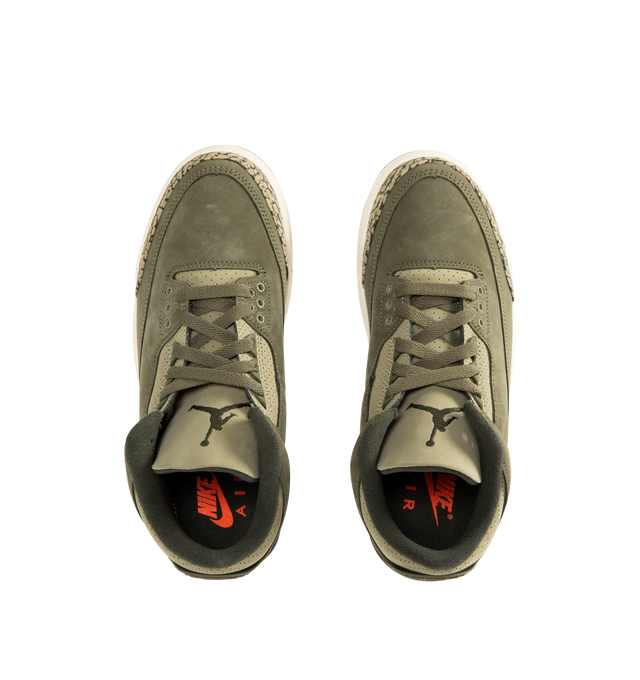 Image 5 of 5 - GREEN - JORDAN Air Jordan 3 Retro Sneaker featuring a luxe leather and nubuck upper, comfy collar, flexible foam midsole, Air-Sole units in the heel and forefoot and solid rubber outsole. 