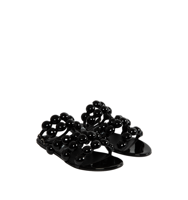 Image 2 of 4 - BLACK - ALAIA Flat Sphere Sandals featuring straps adorned with leather covered half-spheres and buckle closure. 100% lambskin. 