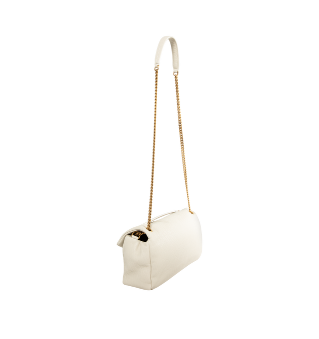 Image 3 of 4 - WHITE - SAINT LAURENT Calypso Medium Bag featuring puffy, pillowed effect, sliding curb chain strap, cotton lining, bronze toned hardware, magnetic clousre and one zip pocket. 11.8" X 5.9" X 23". Strap drop: 11.219.9". Lambskin. 