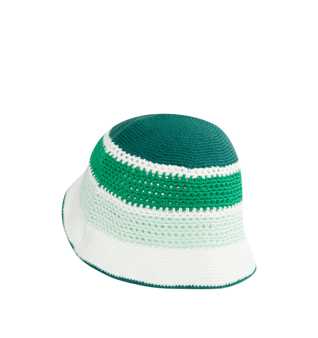 GREEN - CASABLANCA Logo Crochet Bucket Hat featuring front logo patch and crochet fabric. 100% cotton. Details: 95% rayon, 5% polyester.