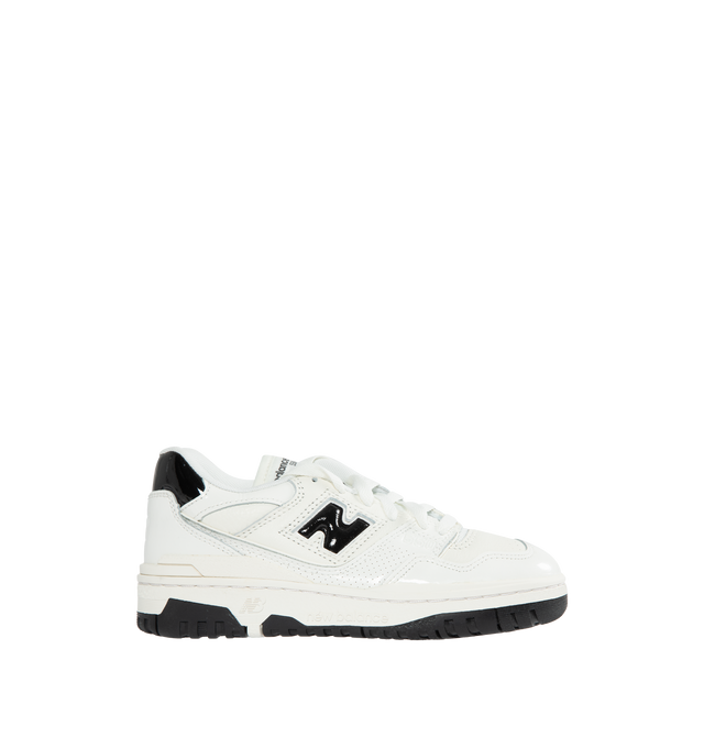 WHITE - New Balance 550 low-top sneaker was built for performance on the court, featuring a leather upper for durability and an ENCAP cushioning system for support and comfort. White leather upper with a black patent leather "N" logo on the side profiles.
