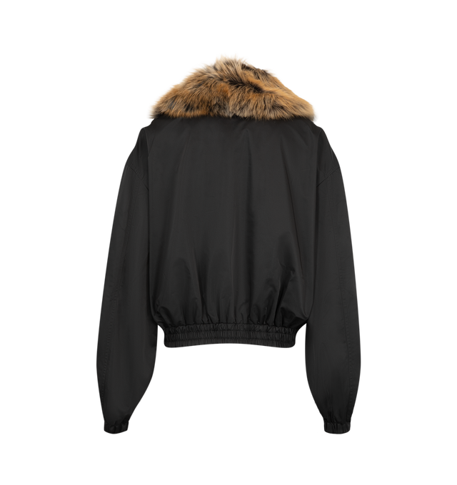 Image 2 of 3 - BLACK - Saint Laurent Womens Blouson Jacket is crafted from technical fabric with a detachable shearling collar. Features a relaxed fit, front zip closure, slit pockets, snap-button pockets, elasticized cuffs, antique silver-tone hardware, and cotton-blend lining. Main Material: 100% Polyester; Trim: 100% Calf Hair; Lining: 97% Cotton, 3% Elastane. Made in Italy. 
