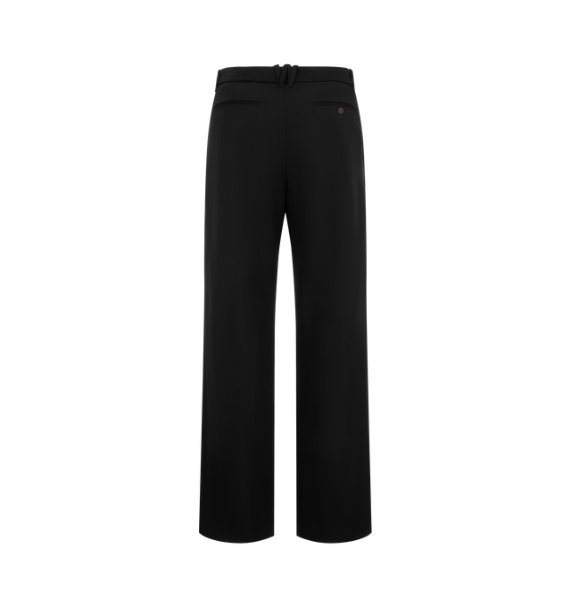 Image 2 of 3 - BLACK - The Willy Chavarria Men's Vestimenta Pleated Trouser is cut in a tailored, wide-leg silhouette with double knife pleats at the front for a defined shape. Crafted from 100% virgin wool, it features in-seam pockets and welt pockets at the back. Finished with a key loop and a signature W at the center back. 