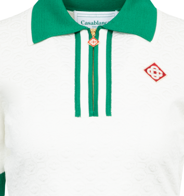 WHITE - CASABLANCA 3D Monogram Polo featuring polo collar, short sleeves, cropped and front quarter-zip closure. 83% viscose, 17% elastane.