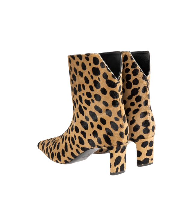 Image 3 of 4 - BROWN - KHAITE Ona Ankle Boot featuring a distinctively notched back, square-toed, ankle boot, playfully printed haircalf, sleek blade heel and tonal outsole. Heel height: 2.2 in. 100% baby calf. Made in Italy. 