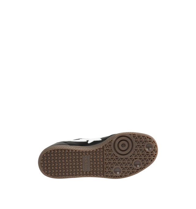 Image 4 of 5 - BLACK - ADIDAS Samba Bape Sneaker featuring leather uppers, gum rubber soles, 3-stripe detail, gold foil lettering, lace up closure and STA logo on lateral. 