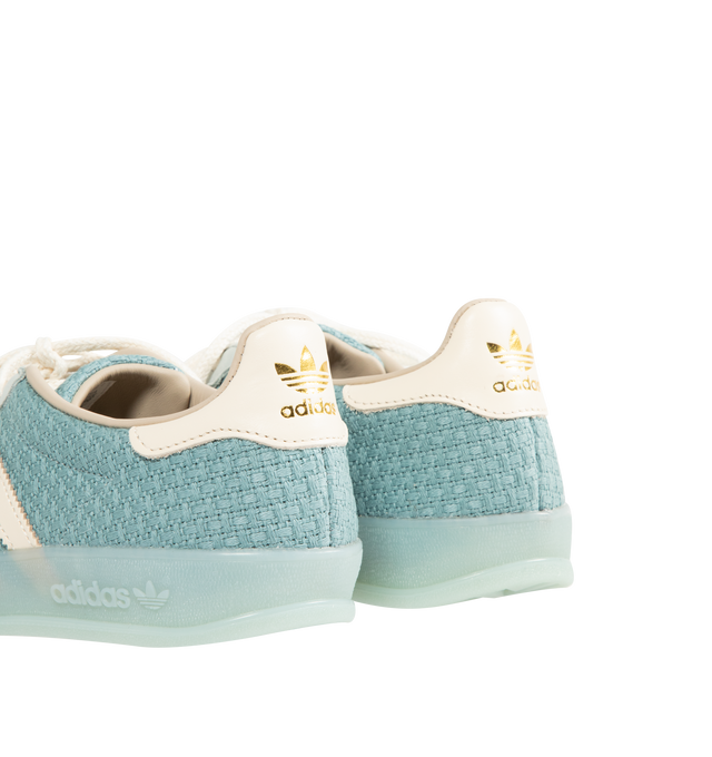 Image 3 of 5 - BLUE - ADIDAS Gazelle Indoor Sneaker featuring cotton-weave upper with butter-soft nubuck overlays, regular fit, 3 stripes on side, lace closure, leather and textile lining and semi-transparent rubber outsole. 