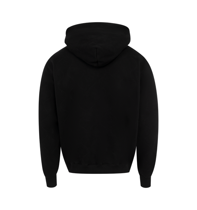 Image 2 of 2 - BLACK - Pleasures Wave Quilted Hoodie has an attached hood, logo artwork on the chest, a kangaroo pocket, and ribbed trims. 65% cotton, 35% polyester.  