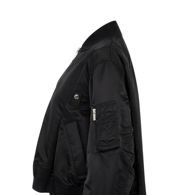 Image 3 of 3 - BLACK - Sacai Women's Nylon Twill Blouson featuring Nylon shell, ribbed collar, hem and cuffs and two-way zip fastening in front. 100% nylon with 55% Polyester / 44% Cotton / 1% Polyurethane grosgrain combo and 100% Cupro lining and 100% Polyester fill. Made in Japan. 