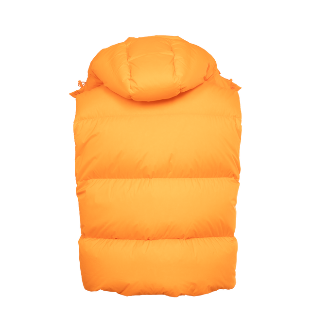 Image 2 of 5 - ORANGE - MONCLER GENIUS MONCLER X ROC NATION BY JAY-Z APUS VEST is a fluorescent-orange hue that brings standout style to this channel-quilted down vest detailed with a tonal patch bearing the logos of both labels, two-way front-zip closure, stand collar; fixed hood, chest welt pockets, front welt pockets and lined, with down fill. 100% nylon. 