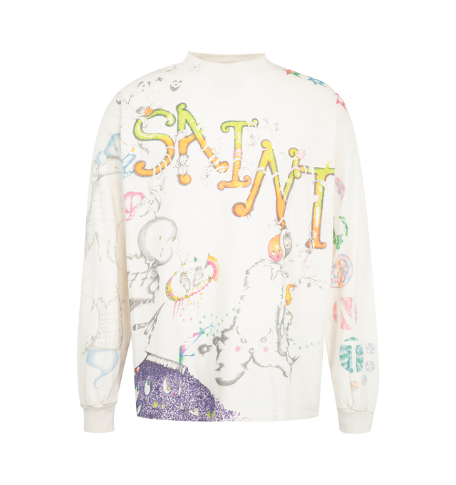 Image 1 of 2 - WHITE - The Saint Michael x Coco Star Sims COCO long-sleeve T-shirt brings Coco Star Sims' hand-drawn Kuro and Shiro characters to a vintage-processed white cotton body. Made in Japan, it pairs bold front artwork with a character graphic across the back. Material: 100% Cotton. 