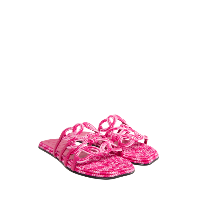 Image 2 of 4 -  PINK - LOEWE PAULA'S IBIZA Petal Anagram slide in all-over embroidered cotton canvas blending mixed shades of color threads, featuring a cut-out Anagram upper with hand-stitched seams, petal toe shape, 5mm heel, embossed LOEWE on the insole, padded insole with partial leather covering and rubber-injected island on the outsole. Embroidered canvas. Made in Italy. 