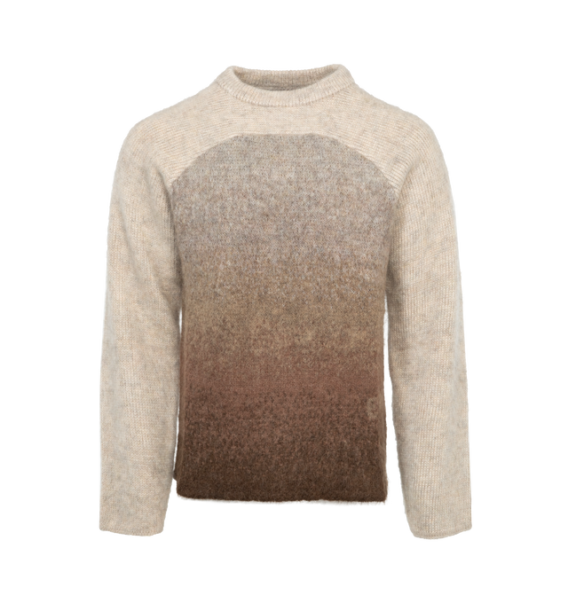 BROWN - ERL UNISEX GRADIENT RAINBOW SWEATER KNIT features mohair-wool blend, knitted construction, brushed finish, paneled design, ribbed-knit paneling, gradient effect, crew neck and long raglan sleeves. Mohair 45%, Polyamide 26%, Wool 21%, Acrylic 8%.