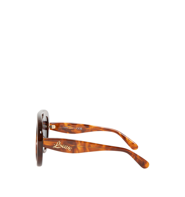 Image 3 of 5 - BROWN - LOEWE Curvy Pilot Acetate Sunglasses featuring bomb acetate, curvy logo on the temples, solid lenses, saddle nose bridge and tapered arms. Acetate. 100% UVA/UVB protection. 