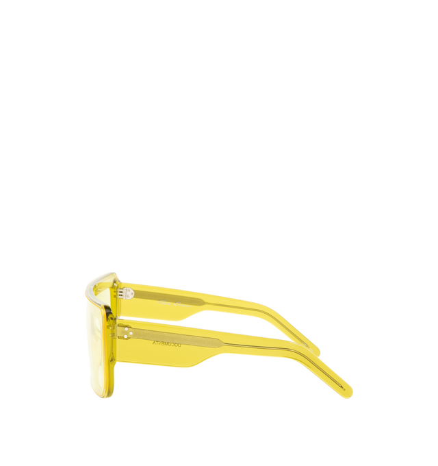 Image 2 of 3 - YELLOW - RICK OWENS Documenta Sunglasses featuring large acetate square frame, single-cut lens, wide arms with the signature trio of rivets on each temple, acid yellow acetate and acid yellow nylon lenses.  