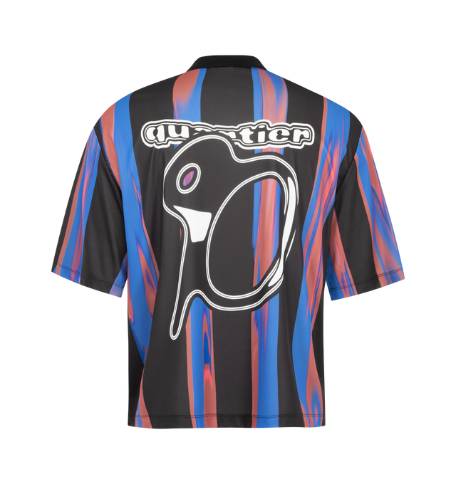 Image 2 of 3 - MULTI - LE PERE FC Amado Kit Shirt featuring oversized fit, football style, boxy shape, dropped shoulders, exaggerated silhouette contrasted with a cropped length, contrast ribbed collar and short sleeves. 100% polyester. 