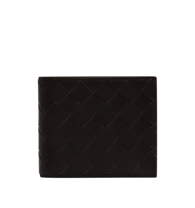 Image 1 of 3 - BLACK - BOTTEGA VENETA Intrecciato Bi-Fold Wallet featuring intrecciato calfskin leather wallet with contrasted interior, eight card slots, two bill compartments, two additional pockets. 3.7 x 4.3 x 0.4. Calfskin. Made in Italy. 