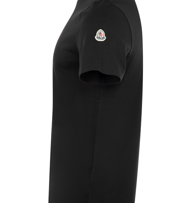 Image 3 of 3 - BLACK - Moncler Logo Trimmed T-Shirt  has a crew neck detailed with Moncler logo trim, a boxy waistline with fitted shoulders and chest 100% cotton.  